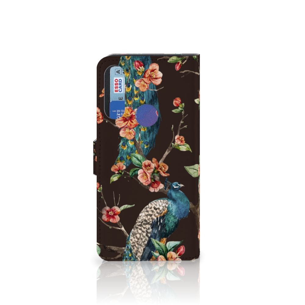Alcatel 1S 2020 Telefoonhoesje met Pasjes Pauw met Bloemen