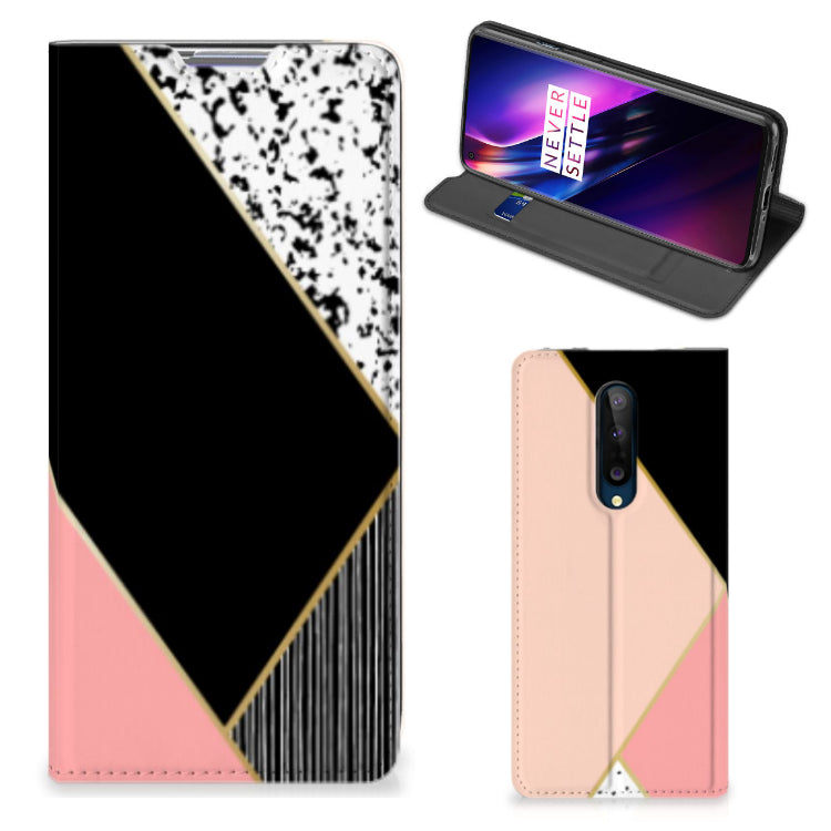 OnePlus 8 Stand Case Zwart Roze Vormen