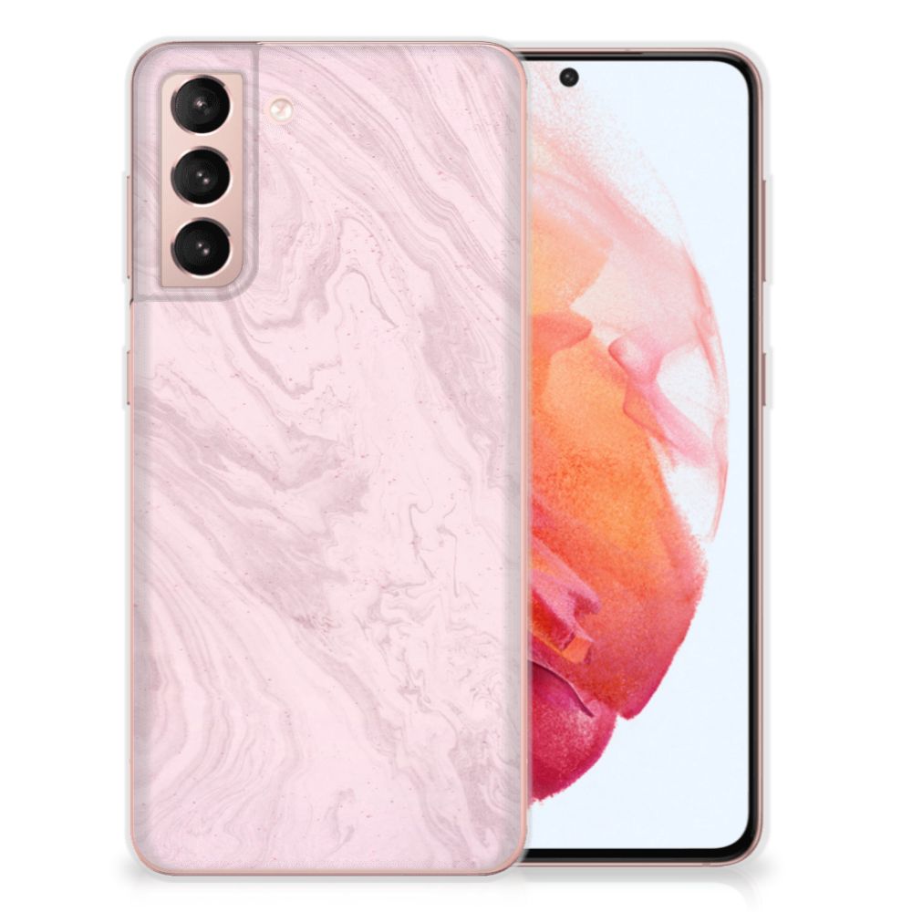 Samsung Galaxy S21 TPU Siliconen Hoesje Marble Pink - Origineel Cadeau Vriendin