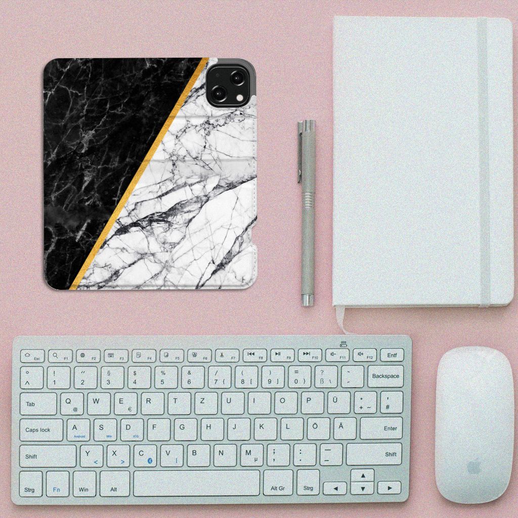 iPhone 13 Standcase Marmer Wit Zwart - Origineel Cadeau Man