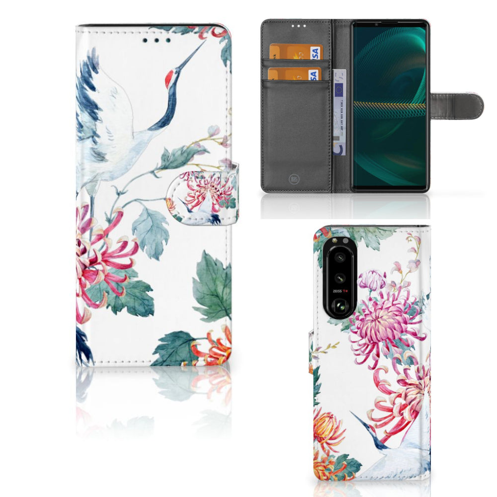 Sony Xperia 5III Telefoonhoesje met Pasjes Bird Flowers