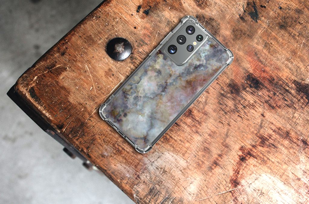 Samsung Galaxy S21 Ultra Anti-Shock Hoesje Marmer Grijs B2C Telecom