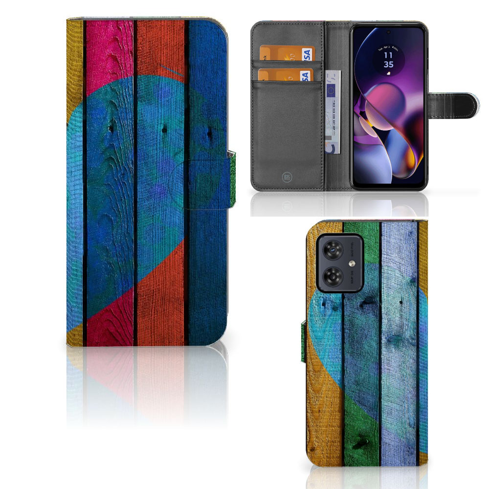 Motorola Moto G54 Book Style Case Wood Heart - Cadeau voor je Vriend