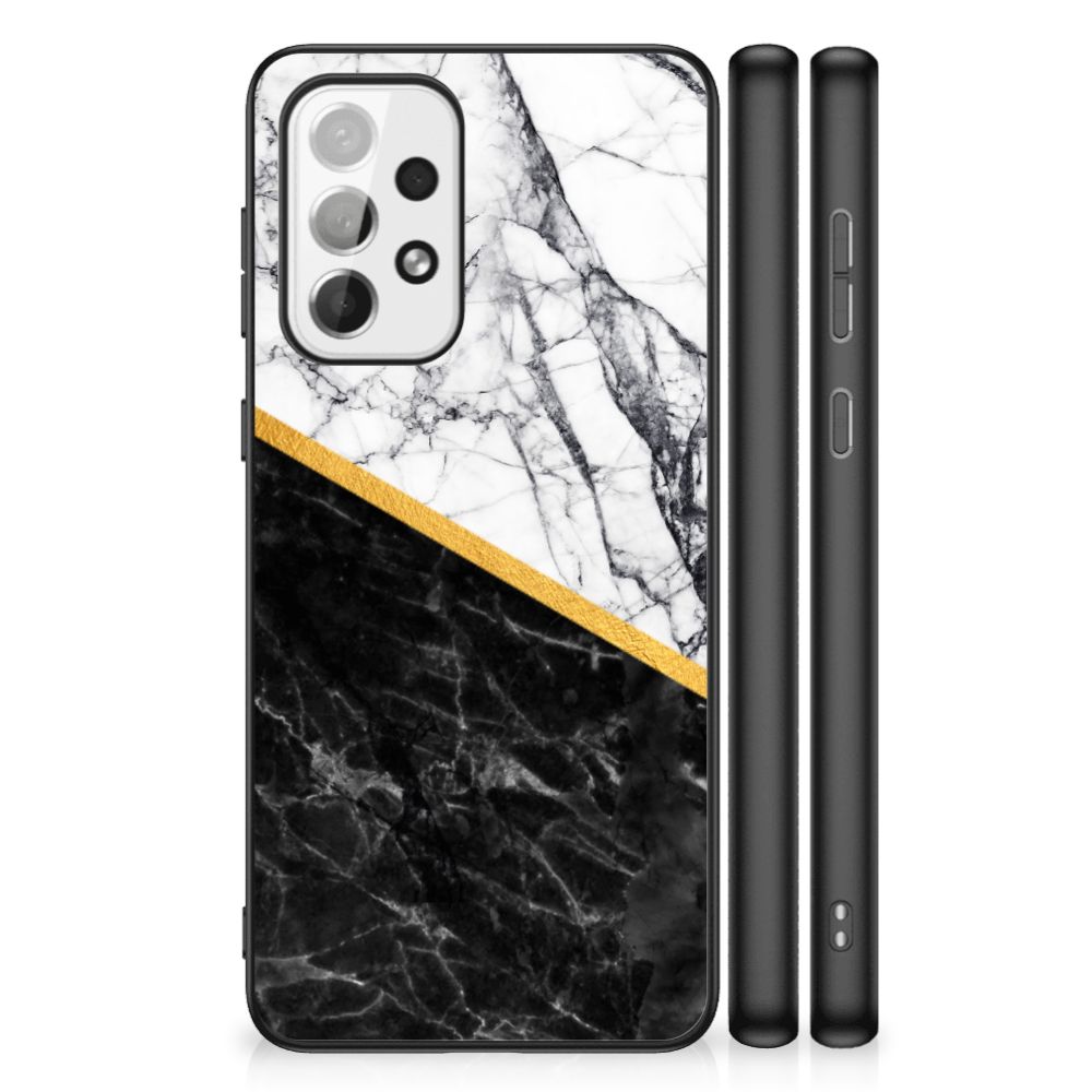 Samsung Galaxy A73 Marmeren Print Telefoonhoesje Marmer Wit Zwart - Origineel Cadeau Man B2C Telecom