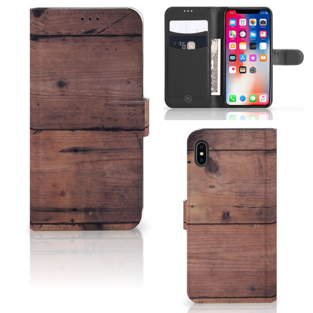 Apple iPhone Xs Max Book Style Case Old Wood