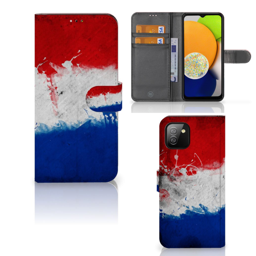 Samsung Galaxy A03 Bookstyle Case Nederland met artistiek ontwerp van de Nederlandse vlag