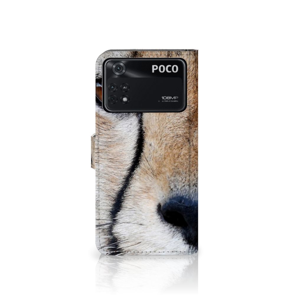 Xiaomi Poco X4 Pro 5G Telefoonhoesje met Pasjes Cheetah met close-up van cheeta op de voorkant