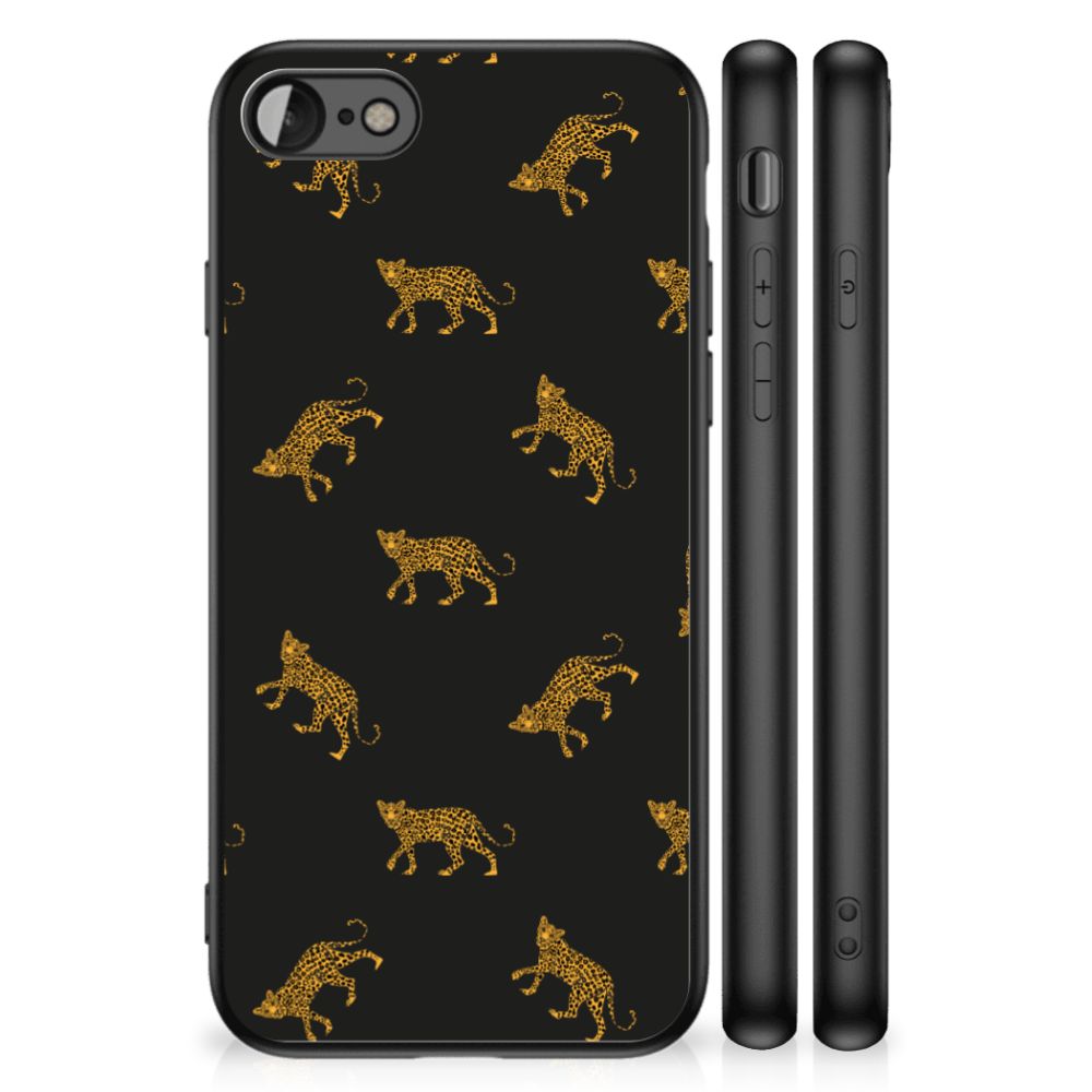 Dierenprint Telefoonhoesje voor iPhone SE 2022 | SE 2020 | 7/8 Leopards met luipaardenprint op zwarte achtergrond
