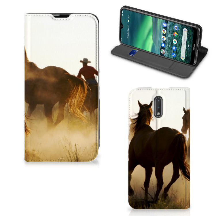 Nokia 2.3 Hoesje maken Design Cowboy met paardenprint en cowboy op rug, stijlvolle stand case.