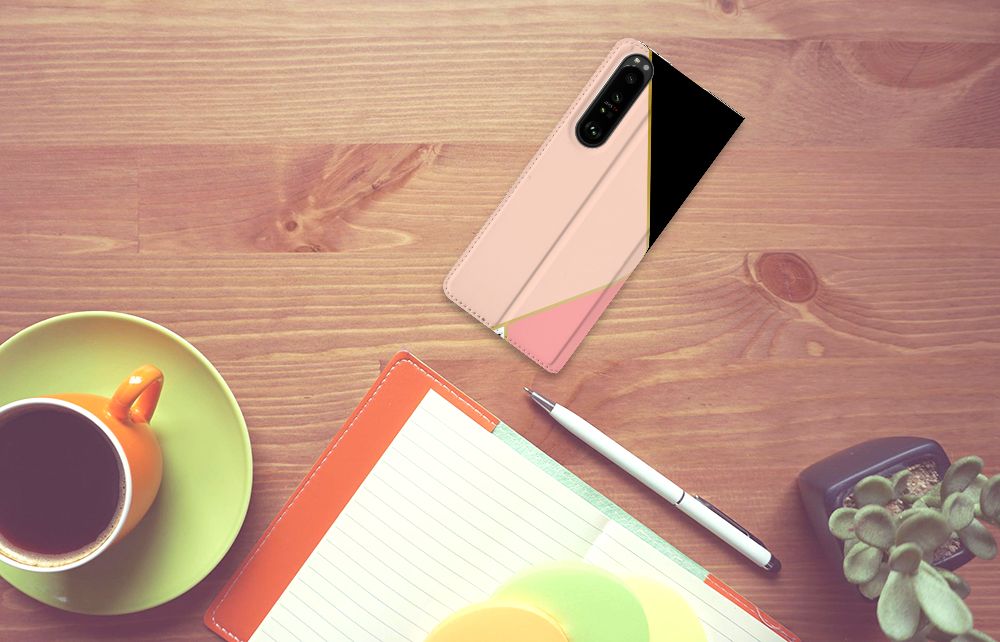 Sony Xperia 1 III Stand Case Zwart Roze Vormen - B2C Telecom