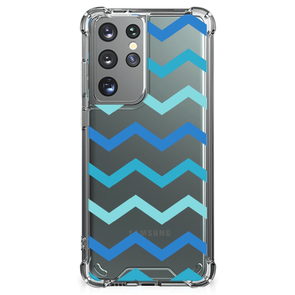 Samsung Galaxy S21 Ultra Doorzichtige Silicone Hoesje Zigzag Blauw B2C Telecom