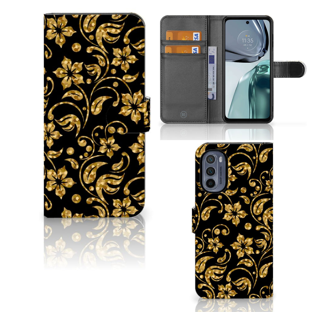 Motorola Moto G62 5G Hoesje Gouden Bloemen