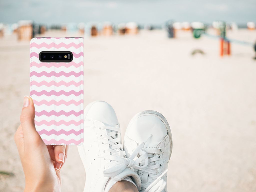 Samsung Galaxy S10 Hoesje met Magneet Waves Roze