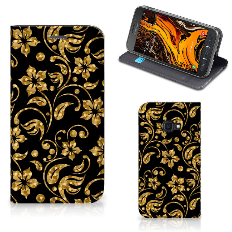 Samsung Galaxy Xcover 4s Smart Cover Gouden Bloemen