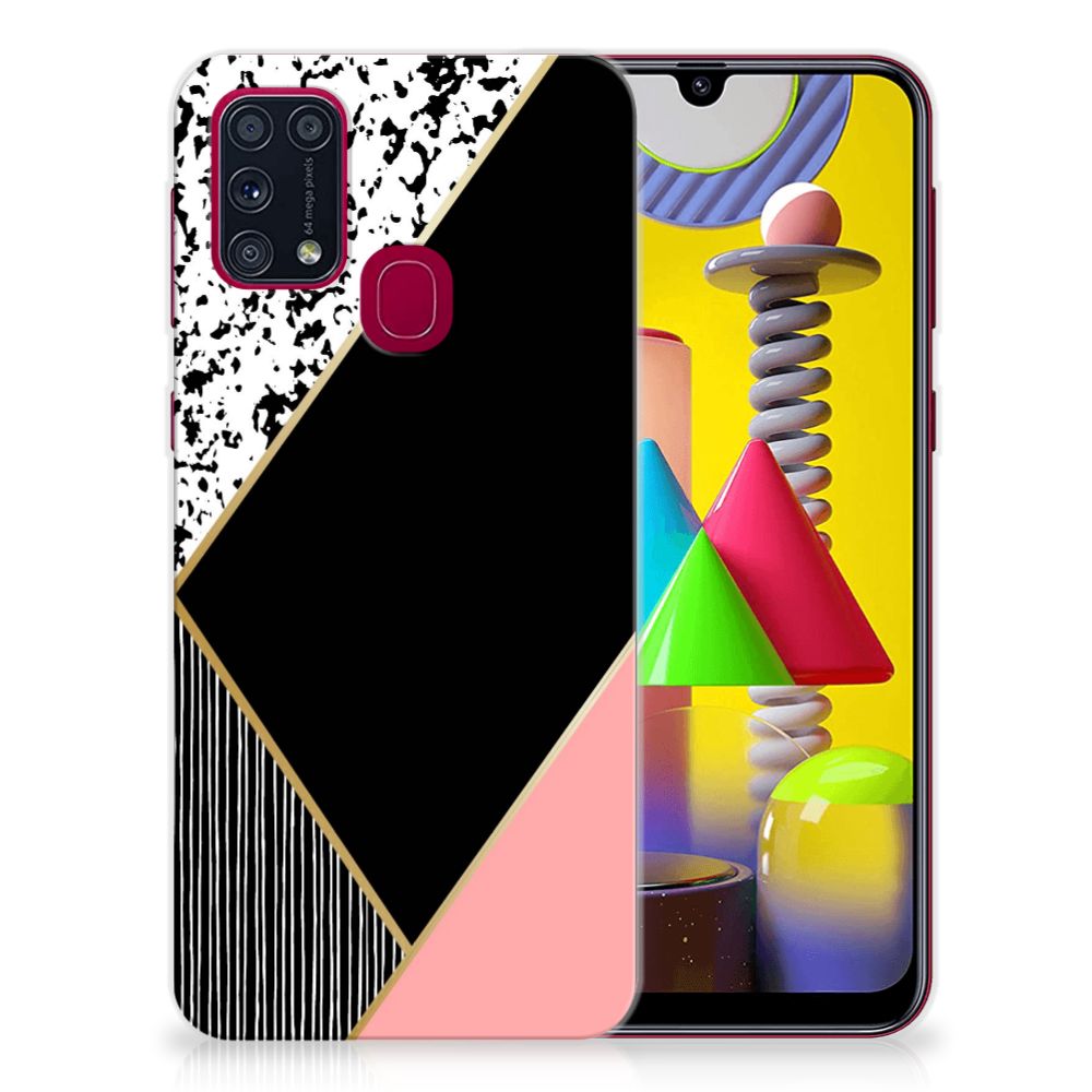 Samsung Galaxy M31 TPU Hoesje Zwart Roze Vormen B2C Telecom