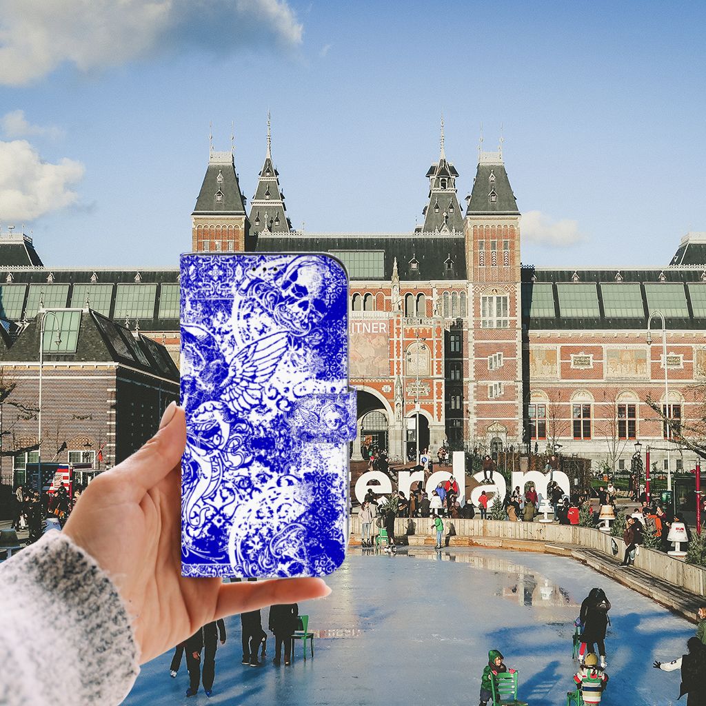 Telefoonhoesje met Naam iPhone 13 Pro Max Angel Skull Blauw