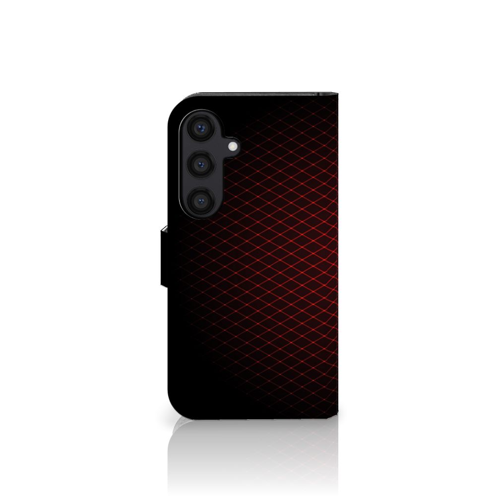 Samsung Galaxy S24 Telefoon Hoesje Geruit Rood met zwart-rode ruitpatroon en ruimte voor 3 pasjes.