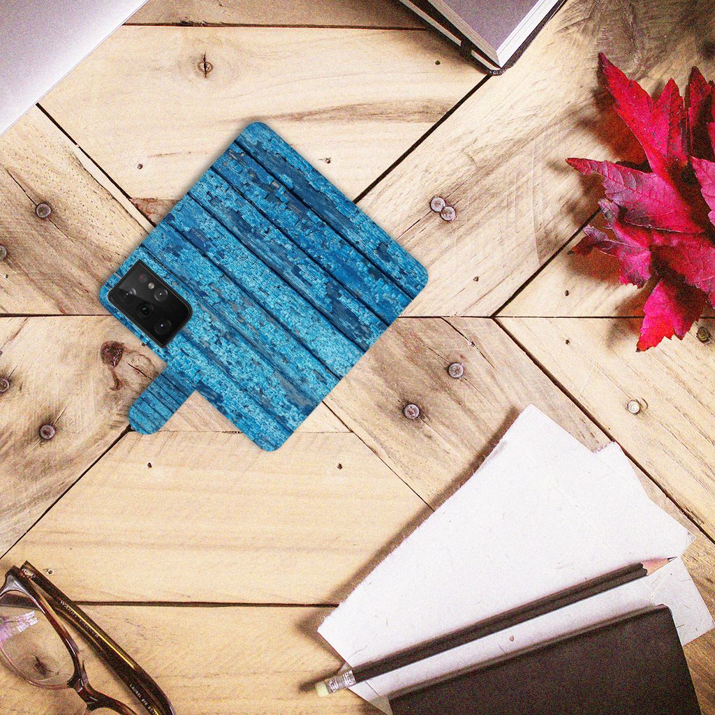 Samsung Galaxy S21 Ultra Book Style Case Wood Blue
