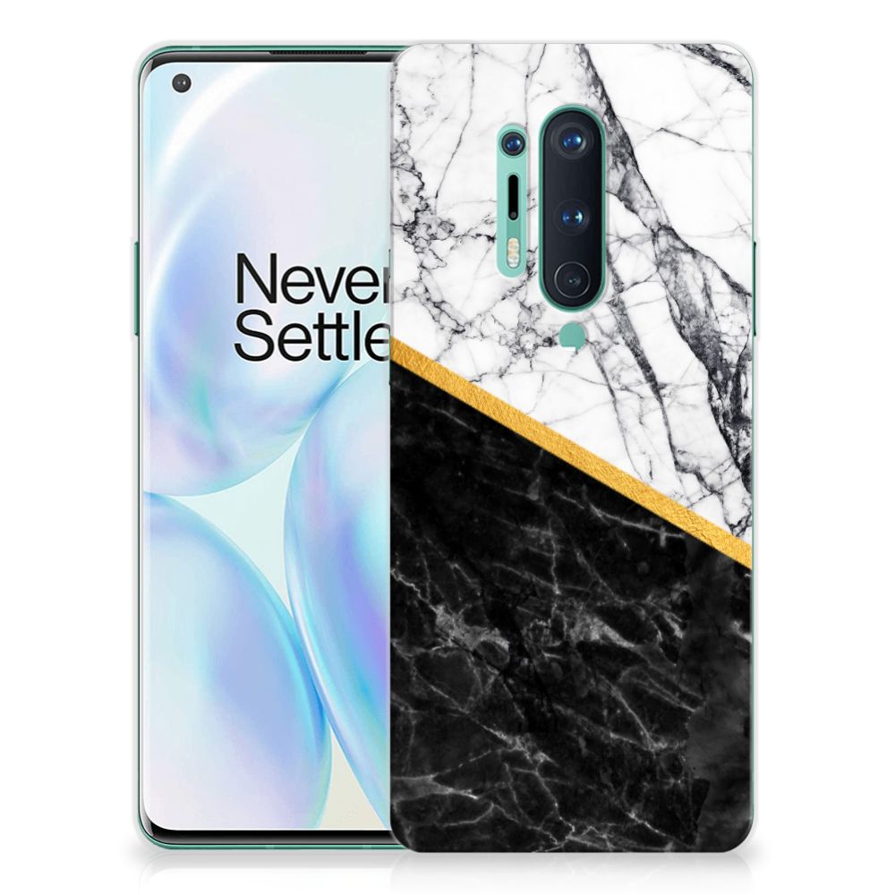 OnePlus 8 Pro TPU Siliconen Hoesje Marmer Wit Zwart - Origineel Cadeau Man