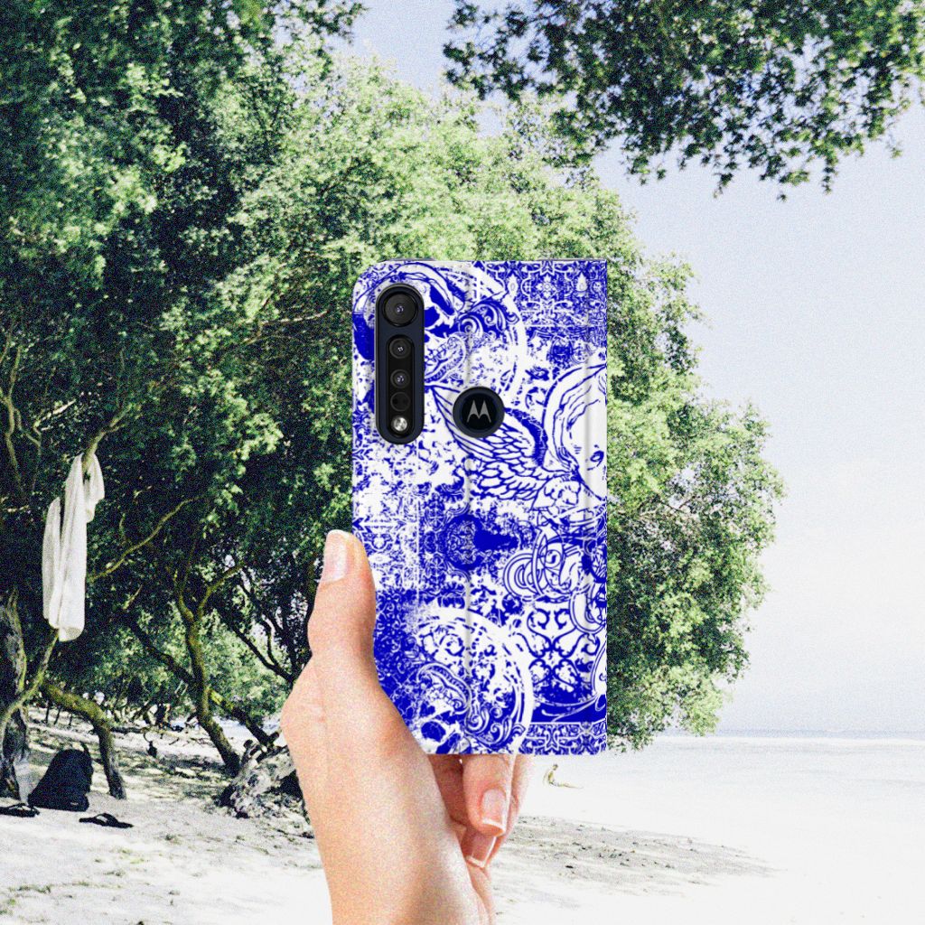 Mobiel BookCase Motorola G8 Plus Angel Skull Blauw - B2C Telecom