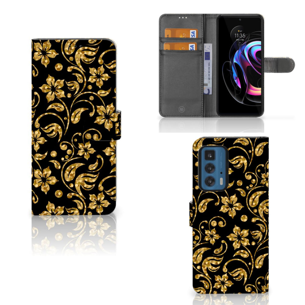 Motorola Edge 20 Pro Hoesje Gouden Bloemen
