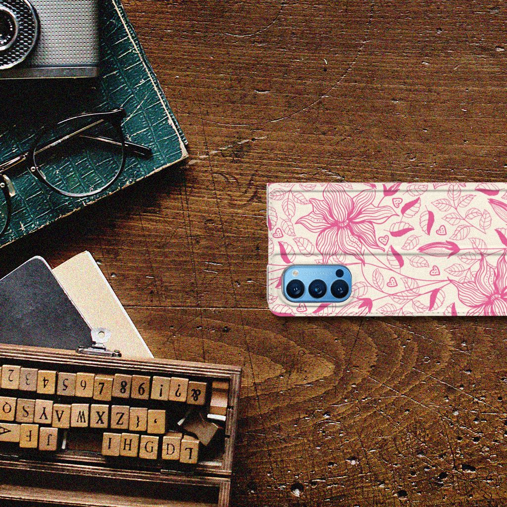 OPPO Reno4 Pro 5G Smart Cover Pink Flowers - B2C Telecom