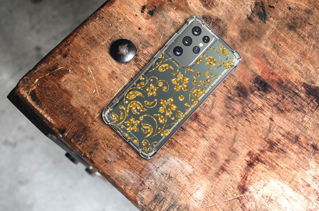Samsung Galaxy S21 Ultra Case Gouden Bloemen B2C Telecom