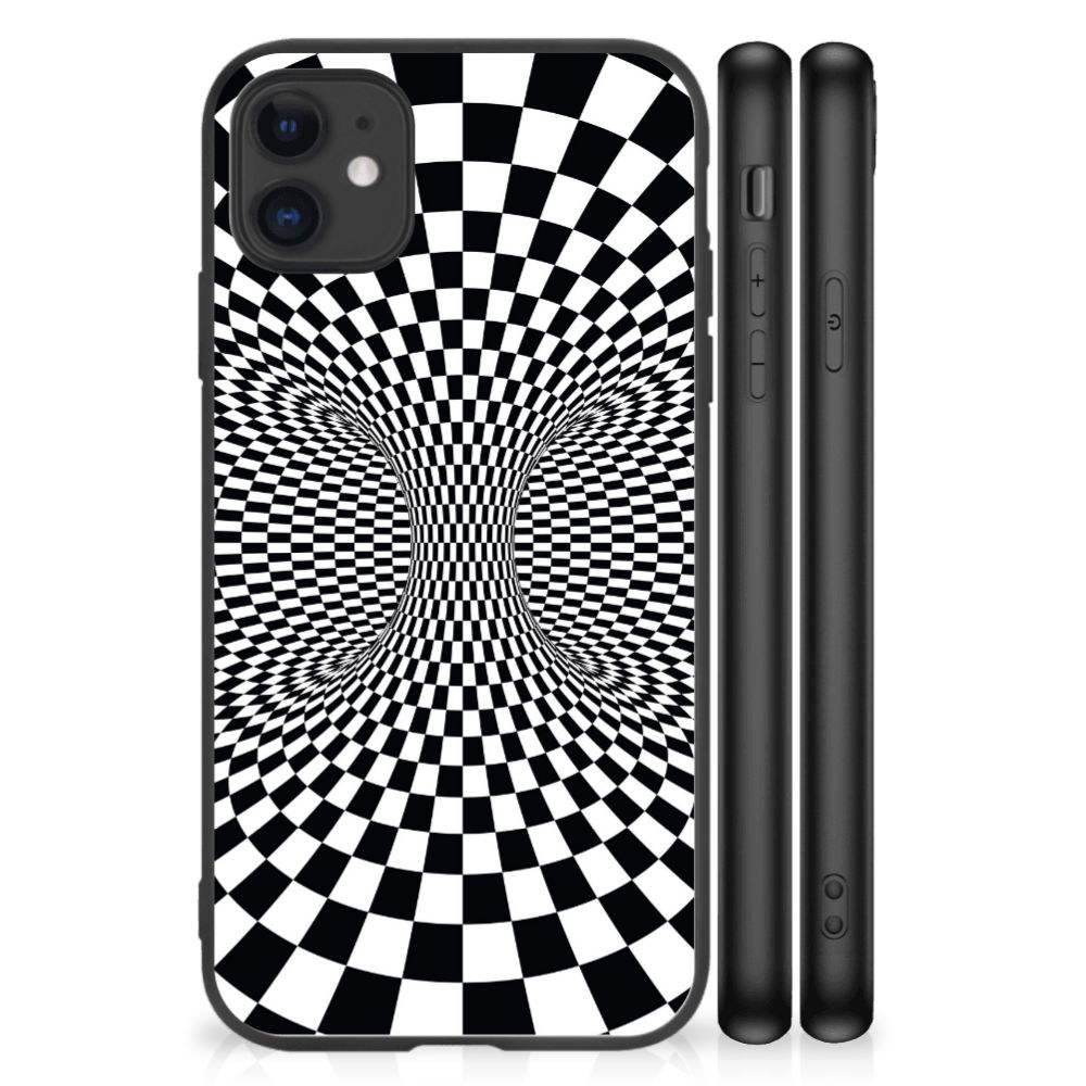 iPhone 11 Backcover Illusie met een opvallend zwart-wit abstract patroon en TPU materiaal, perfect voor bescherming.