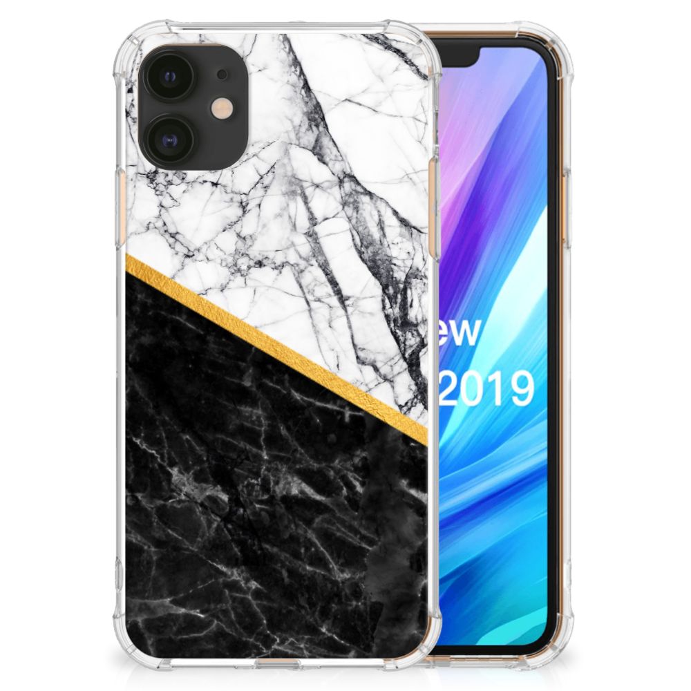 Apple iPhone 11 Anti-Shock Hoesje Marmer Wit Zwart - Origineel Cadeau Man