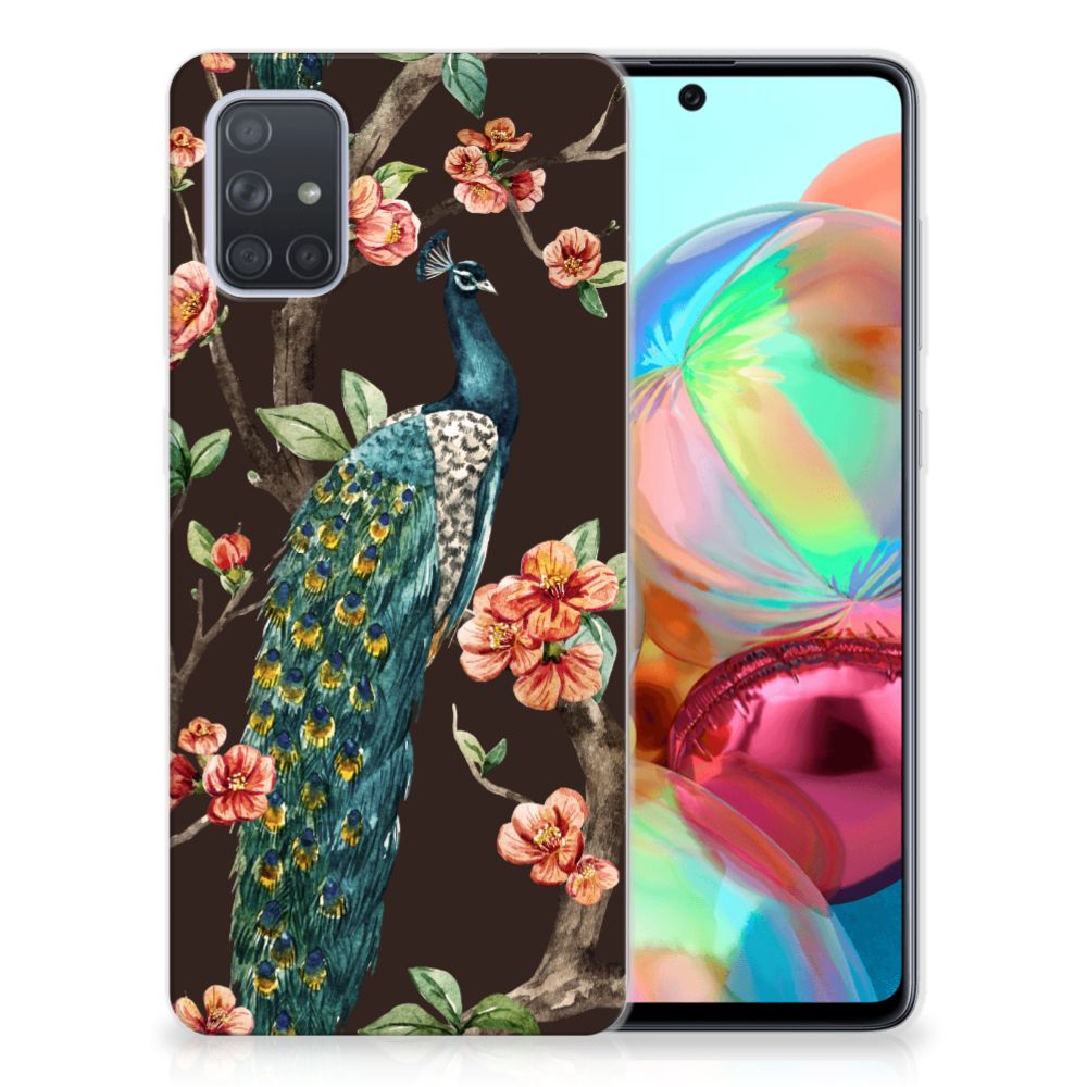 Samsung Galaxy A71 TPU Hoesje Pauw met Bloemen