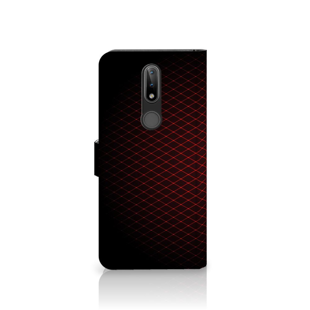 Nokia 2.4 Telefoon Hoesje Geruit Rood met geometrisch design en opbergruimte voor pasjes.