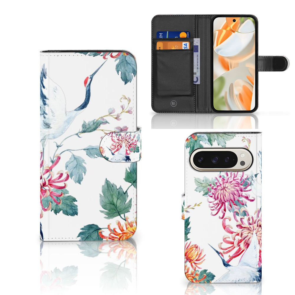 Google Pixel 9 | 9 Pro Telefoonhoesje met Pasjes Bird Flowers