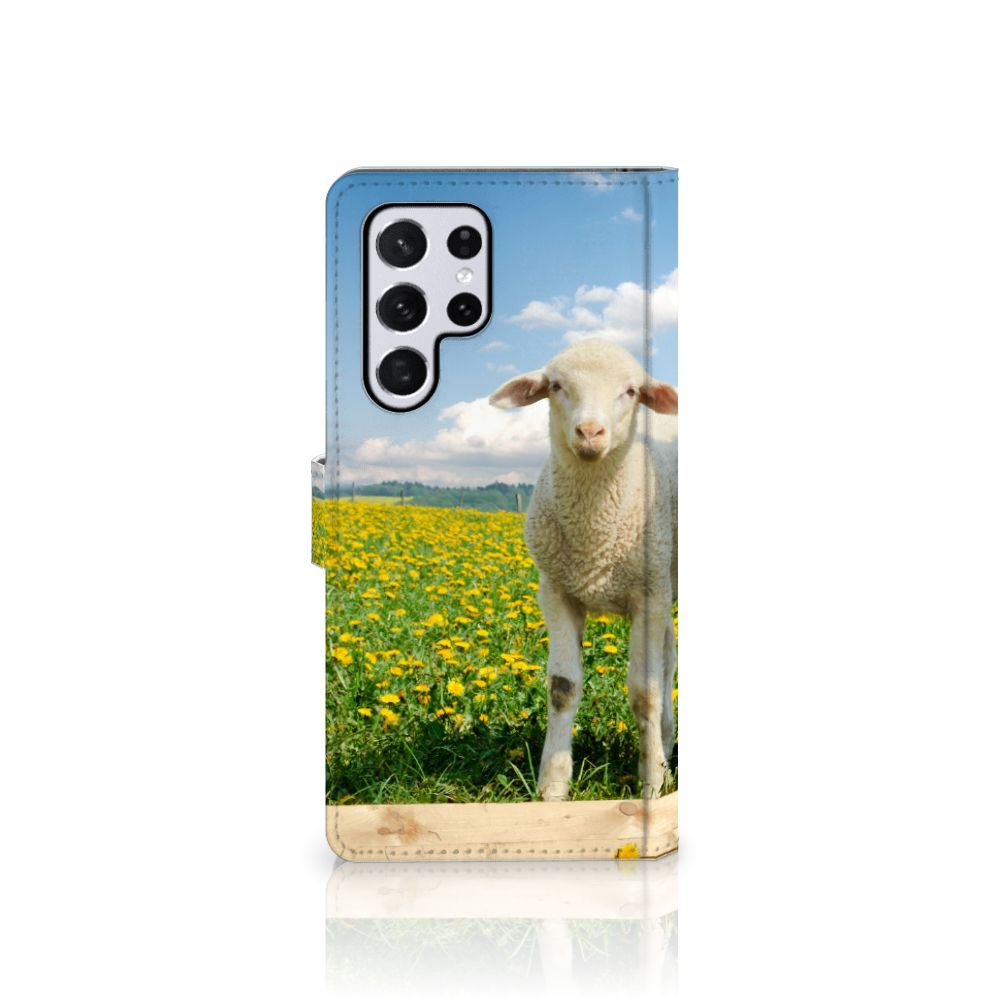 Samsung Galaxy S22 Ultra Telefoonhoesje met Pasjes Schaap en Lammetje