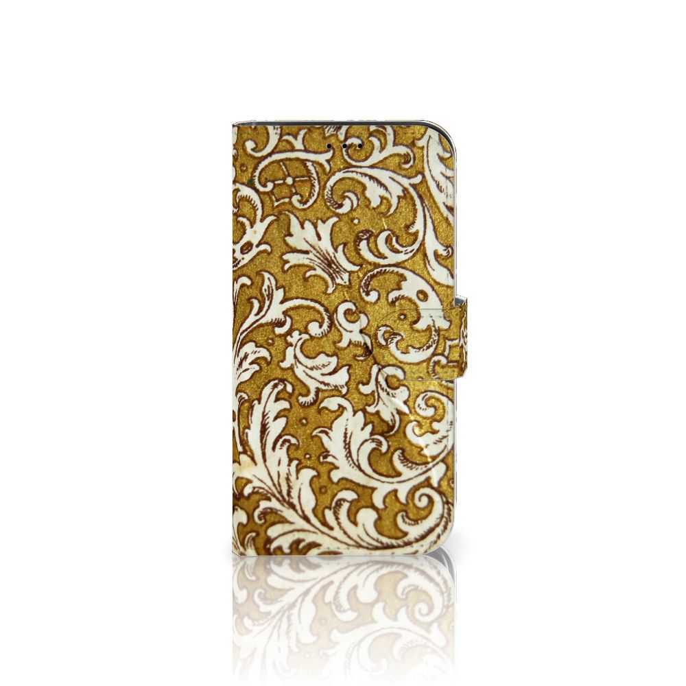 Wallet Case iPhone 13 Pro Barok Goud met prachtige barokdesign in goud en wit, perfecte bescherming voor jouw smartphone.
