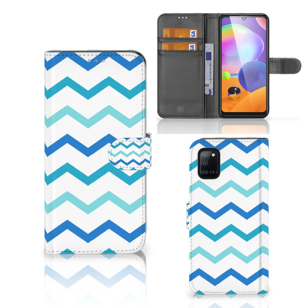Samsung Galaxy A31 Telefoon Hoesje Zigzag Blauw