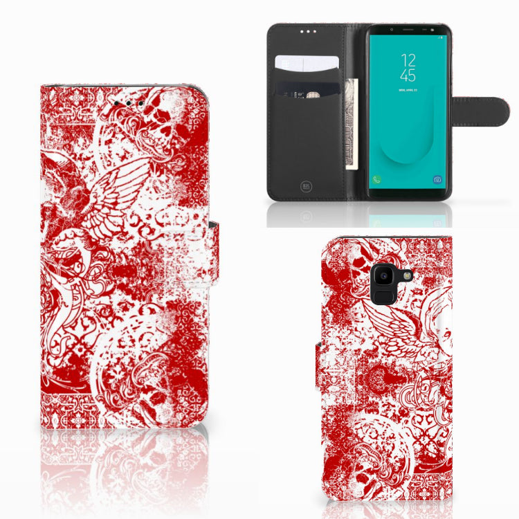 Telefoonhoesje met Naam Samsung Galaxy J6 2018 Angel Skull Rood