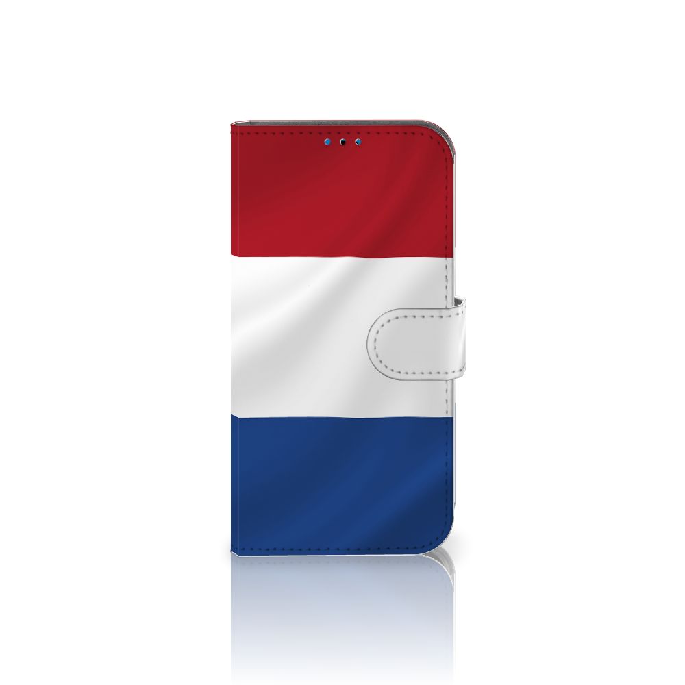 iPhone 14 Pro Bookstyle Case Nederlandse Vlag met artistiek design van de Nederlandse vlag.