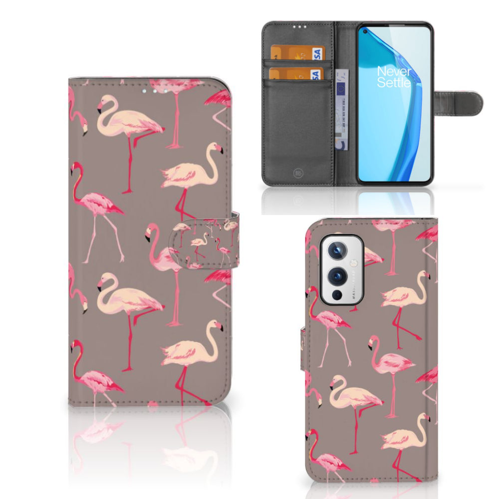 OnePlus 9 Telefoonhoesje met Pasjes Flamingo