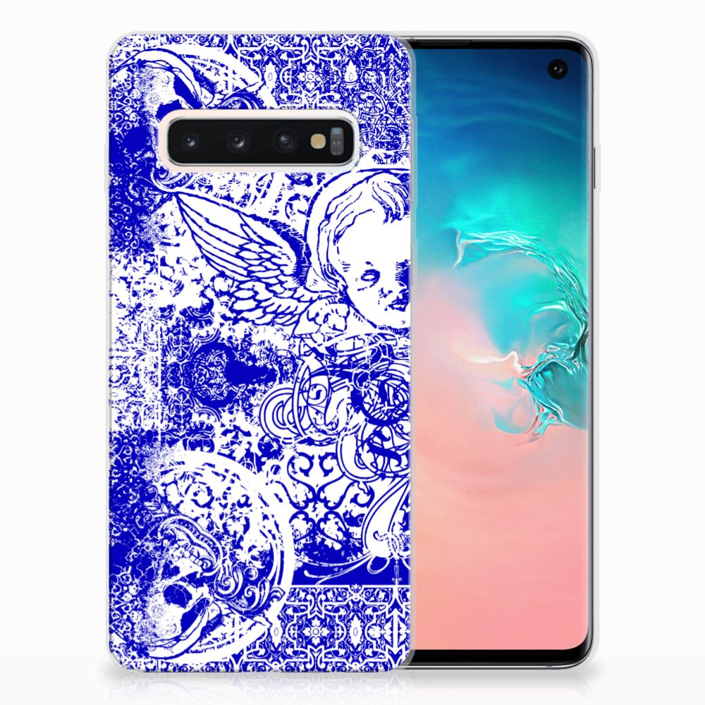 Silicone Back Case Samsung Galaxy S10 Angel Skull Blauw