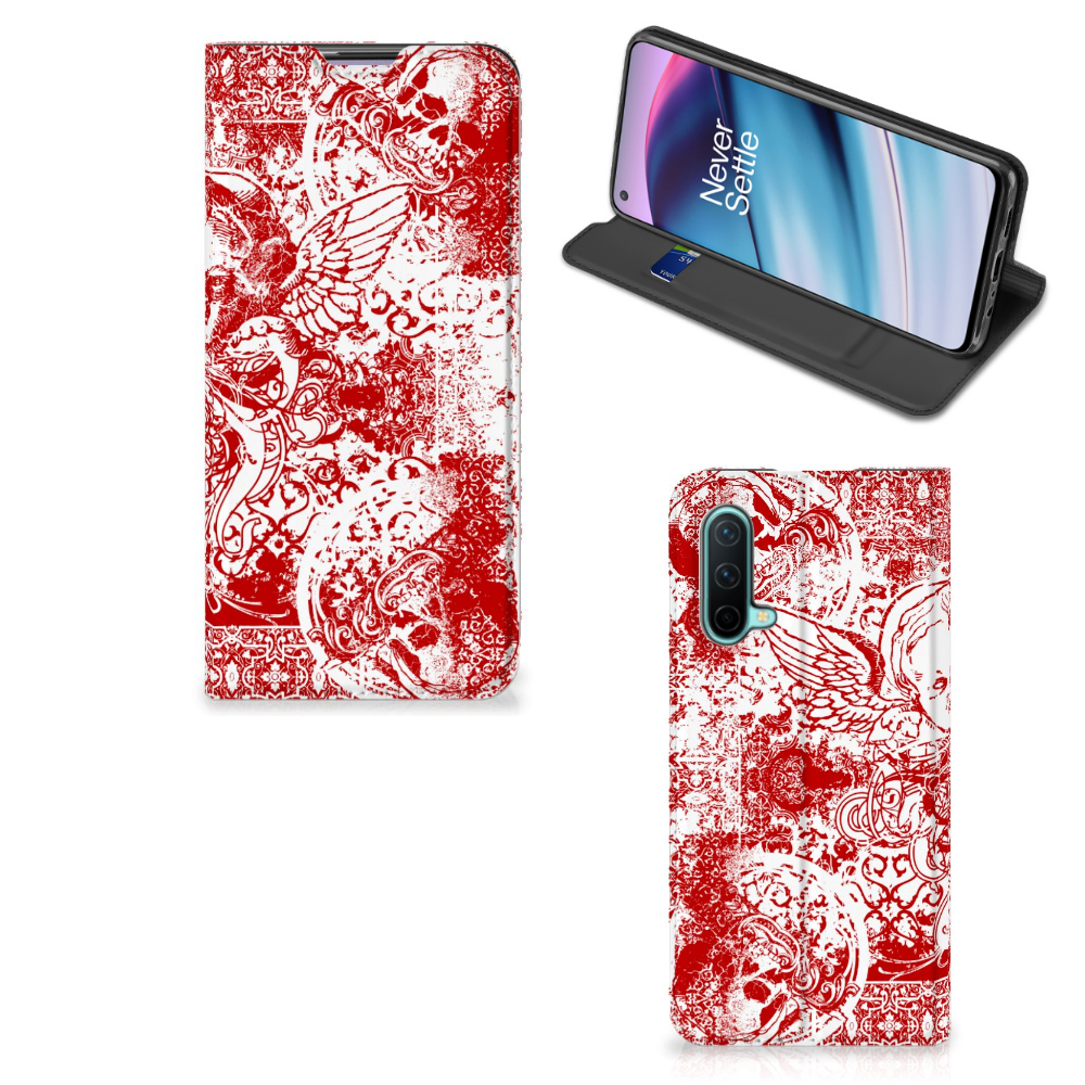 Mobiel BookCase OnePlus Nord CE 5G Angel Skull Rood - B2C Telecom