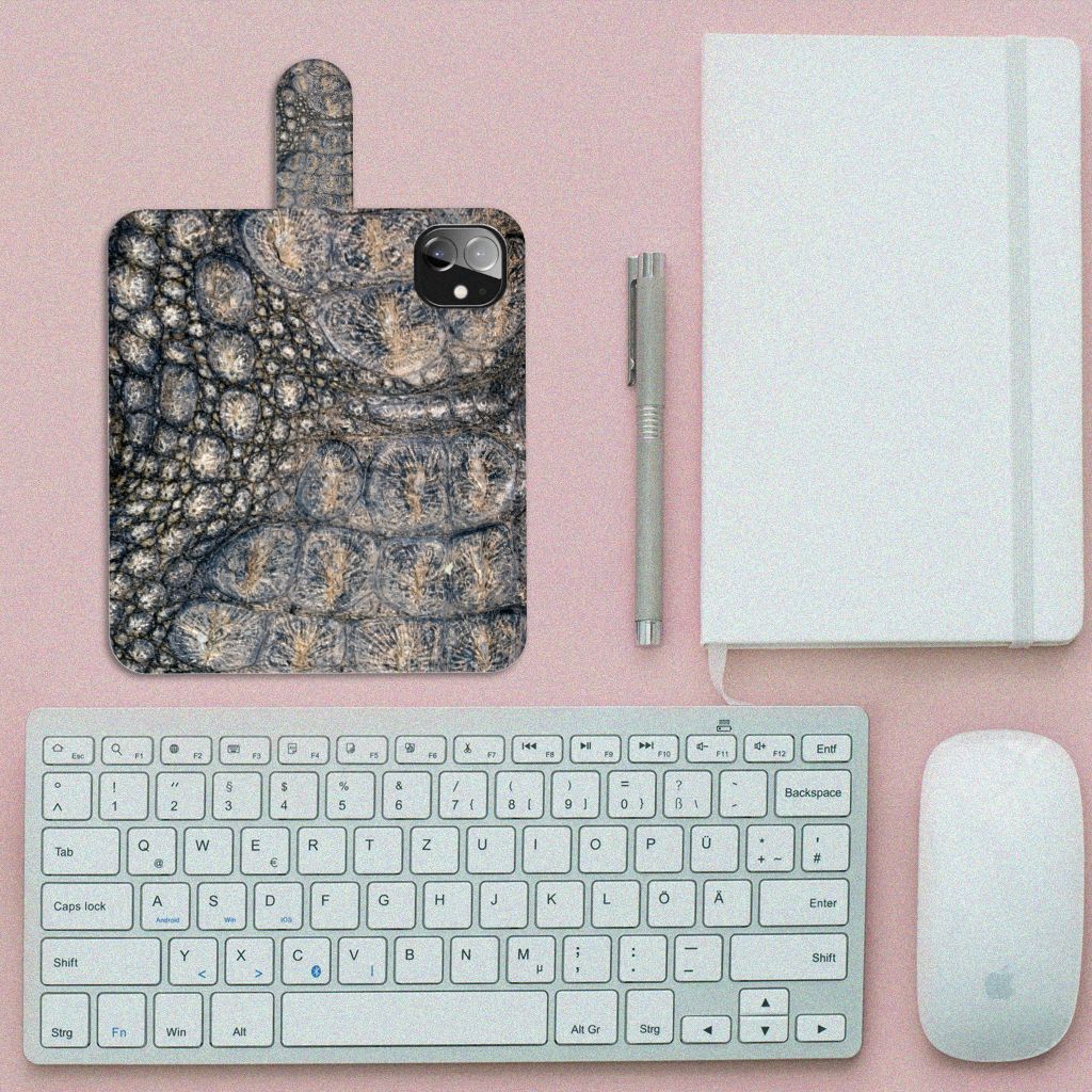 Apple iPhone 12 Mini Telefoonhoesje met Pasjes Krokodillenprint