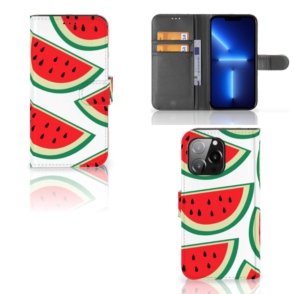 iPhone 13 Pro Book Cover Watermelons met vrolijke watermeloenen en ruimte voor 3 pasjes 🍉.