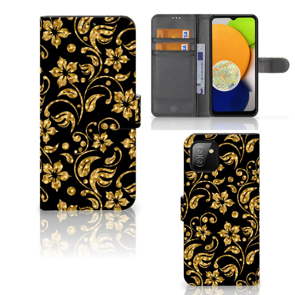 Samsung Galaxy A03 Hoesje Gouden Bloemen