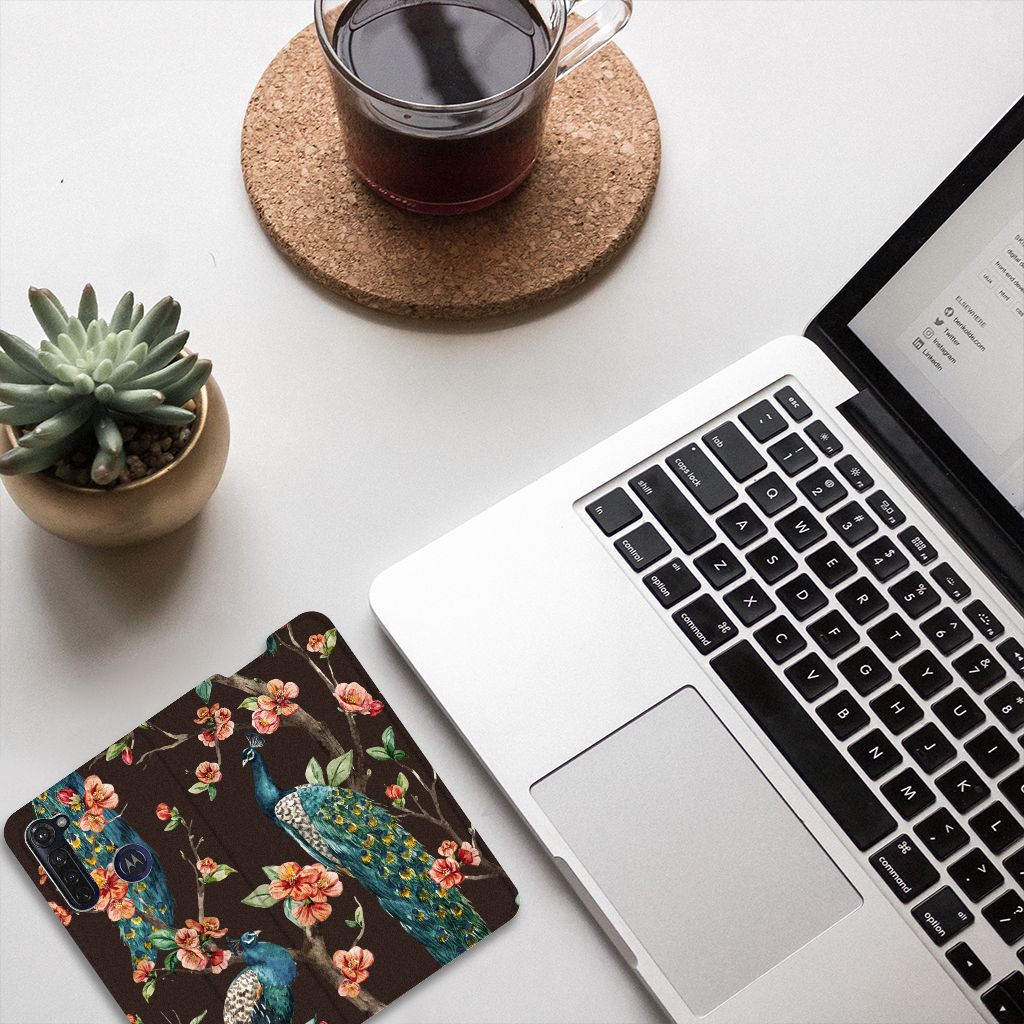 Motorola Moto G Pro Hoesje maken Pauw met Bloemen - B2C Telecom