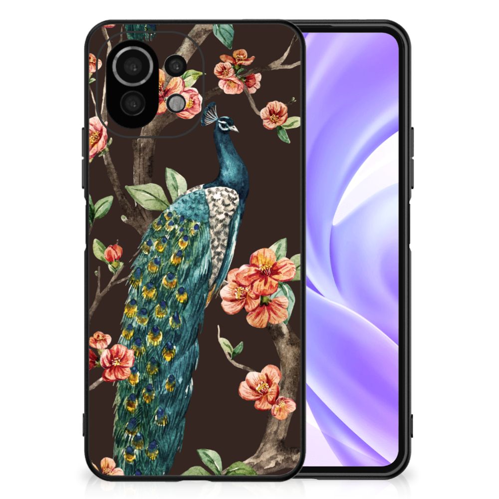 Xiaomi 11 Lite 5G NE | Mi 11 Lite Dierenprint Telefoonhoesje Pauw met Bloemen