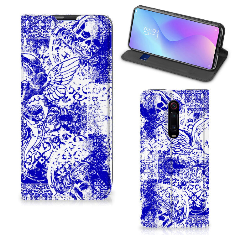 Mobiel BookCase Xiaomi Mi 9T Pro Angel Skull Blauw