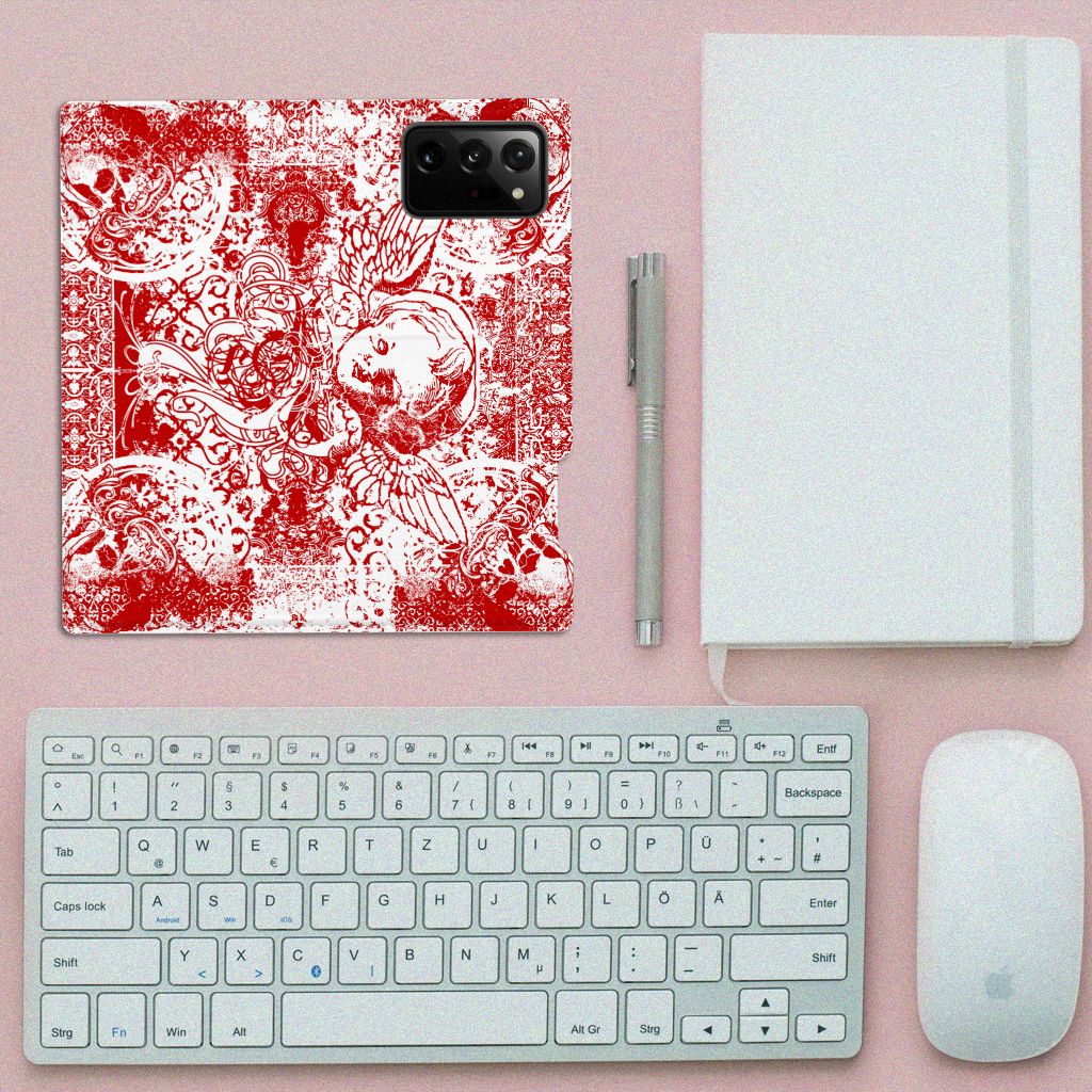 Mobiel BookCase Samsung Galaxy Note 20 Ultra Angel Skull Rood - B2C Telecom