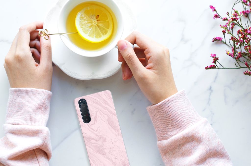Sony Xperia 5II TPU Siliconen Hoesje Marble Pink B2C Telecom
