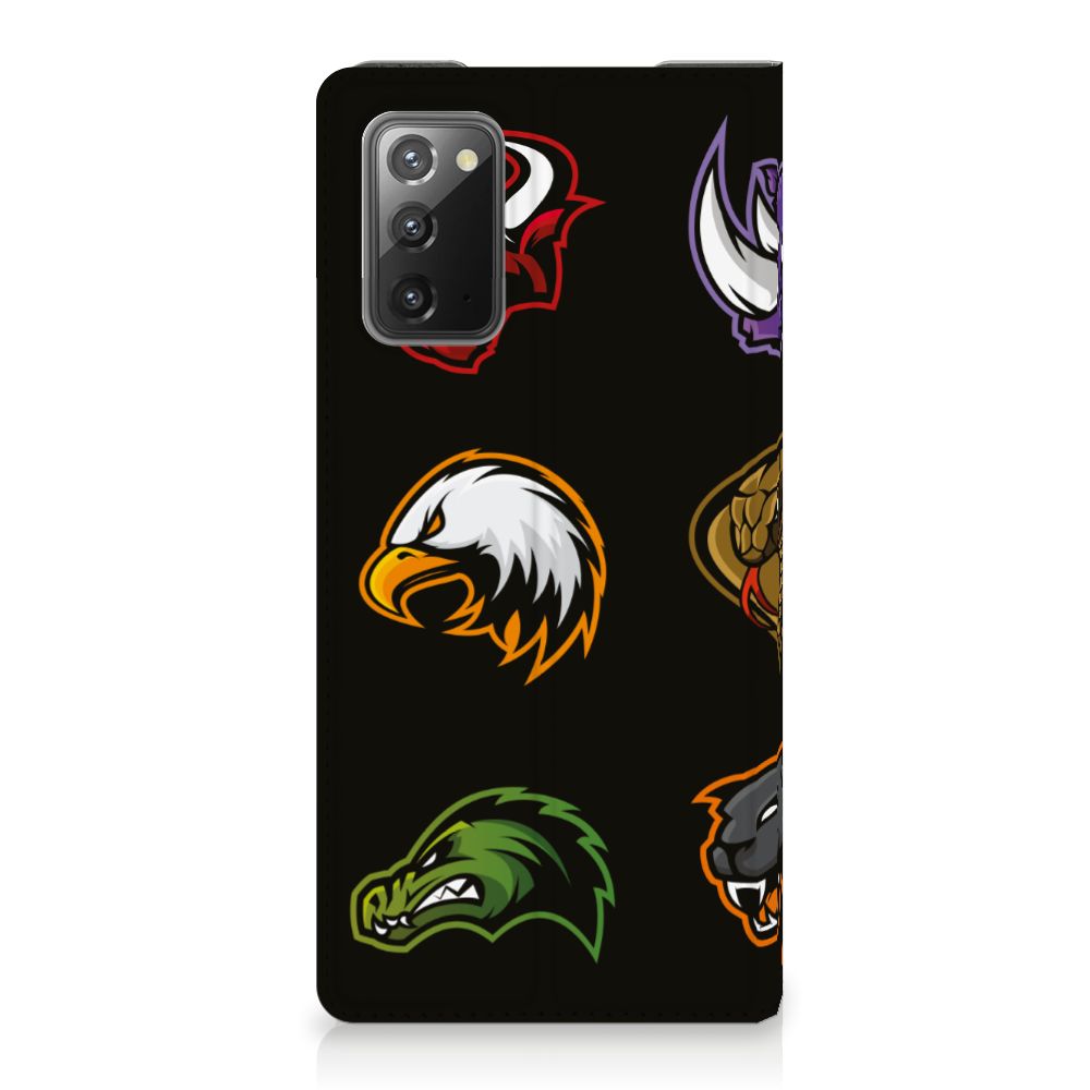 Samsung Galaxy Note20 Magnet Case Cartoon with various colorful animal logos and designs.