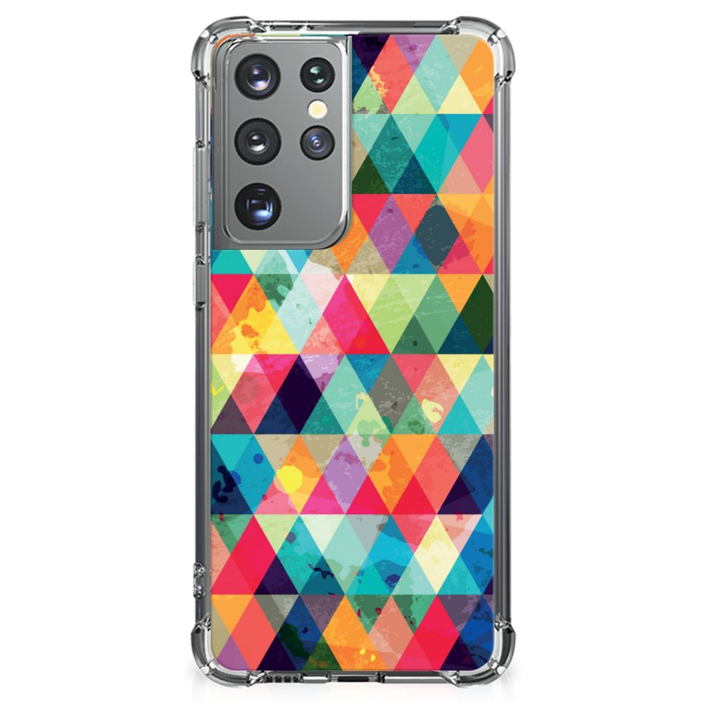 Samsung Galaxy S21 Ultra Doorzichtige Silicone Hoesje Geruit B2C Telecom